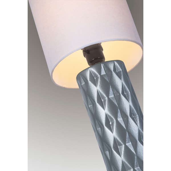 Mini Talbe Lamp, Silver Ceramic/White Linen Shade, E27 A 60W